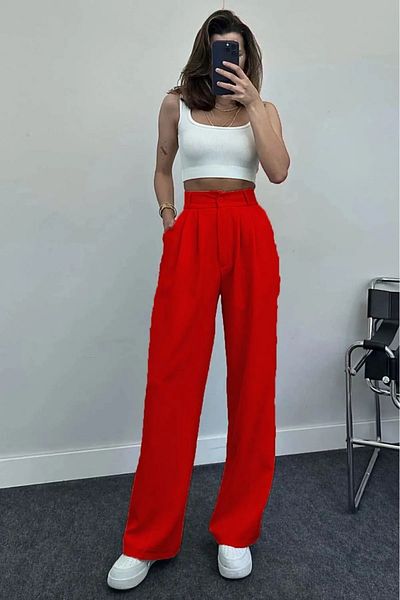 Miss Ariena Women's Pleated High Waist Comfort Palazzo Pants