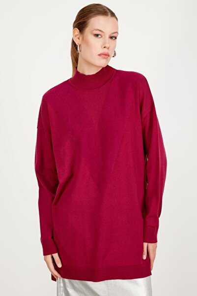 Tığ Triko ÖNÜ V MİNK DETAYLI TRİKO TUNİK FUŞYA