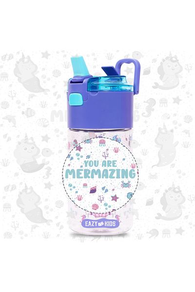 Eazy Kids Tritan Water Bottle w / Snack Box, Mermaid - Purple, 450ml