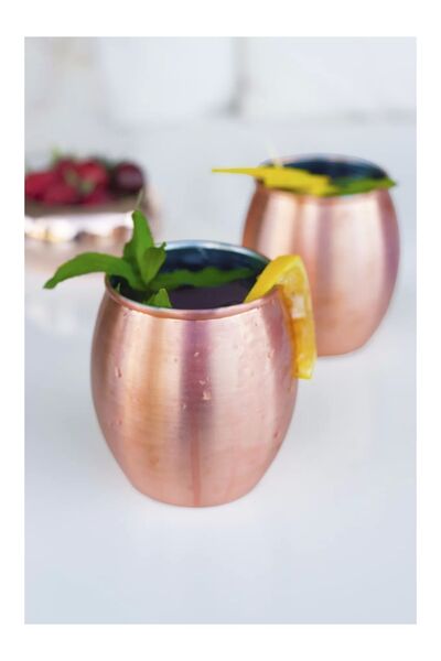Bakır Concept Copper Cup Chubby Cocktail Model (Set of 2) Matte Copper Color