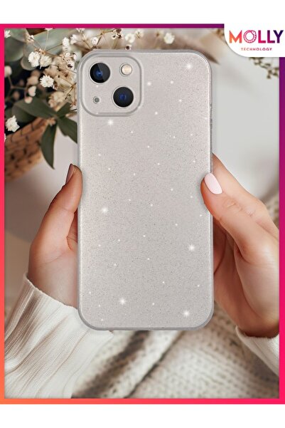 Molly iPhone 15 İçin Gümüş Berry Simli Parlak Silikon Kılıf