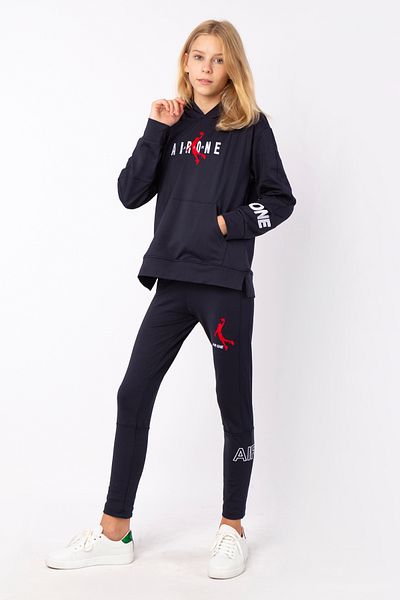 Black One Girl's Hooded Print Detailed Leggings Sweat Set