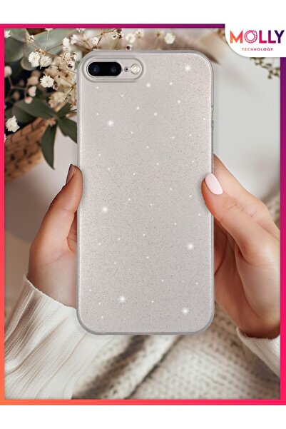 Molly iPhone 8 Plus İçin Gümüş Berry Simli Parlak Silikon Kılıf