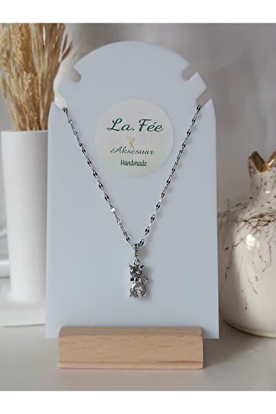 La fee aksesuar قلادة قطة نسائية من الفولاذ بحجر الزركون مع قطة