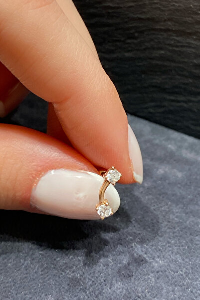La femme by begum İki Tektaş Yay Arka Top Döndürmeli Rose Gümüş Piercing,heli...