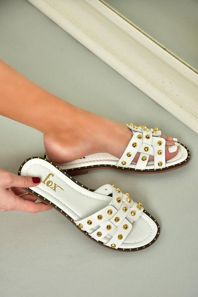 Fox Shoes U 291100003   White Genuine Leather Women's Slippers