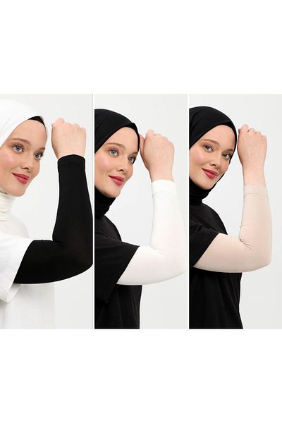 Melodi Scarf Hijab Sleeves Set of 3 Black White Beige Prayer Sleeves Sports Sleeves