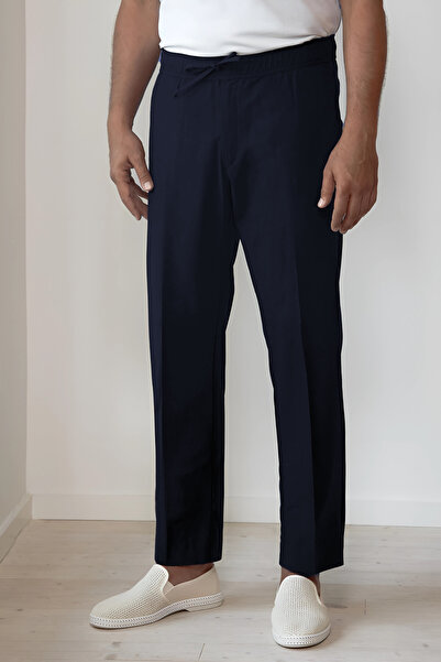 YAKAMEL Men's Woven Fabric Elastic Waist Lace-Up Fabric Comfortable School Pants