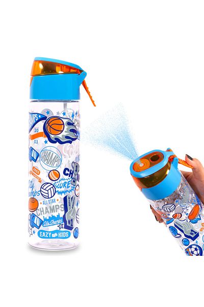 Eazy Kids Tritan Water Bottle w / Spray, Soccer - Blue, 750ml