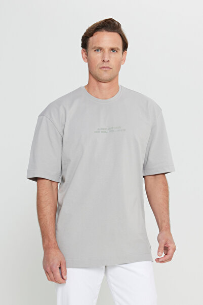 AC&Co / Altınyıldız Classics Ανδρικό μπλουζάκι σε γκρι χρώμα, oversized, με φ...