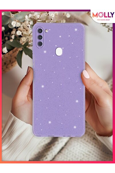Molly Samsung Galaxy A11 İçin Lila Berry Simli Parlak Silikon Kılıf