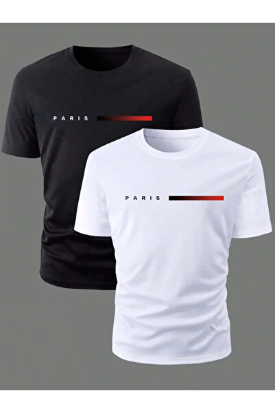 Keywest طقم تي شيرت كبير الحجم مطبوع عليه باريس مكون من قطعتين