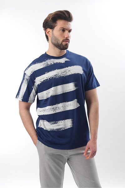 Madmext Ανδρικό μπλουζάκι με στάμπα Navy Blue Regular Fit E7107