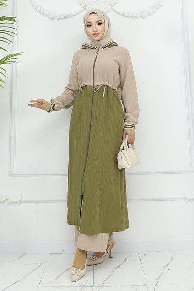 Modamihram Khaki Suit 19237 - Lace-Up Waist and Rib