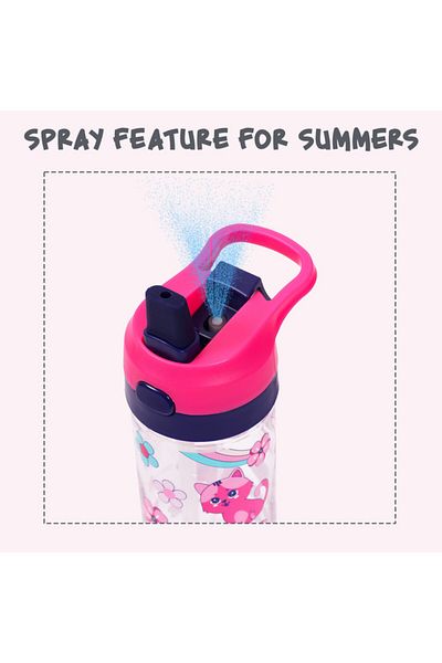 Eazy Kids Tritan Water Bottle w / Spray, Cat - Pink, 420ml