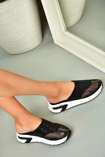 Fox Shoes U 312514415   Γυναικείες Παντόφλες Μαύρες Διχτυωτές