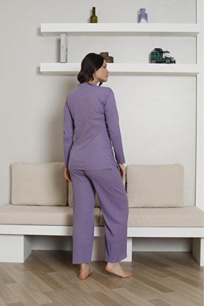 MEBA Set de pijamale de sezon pentru femei, cu mâneci lungi, mov