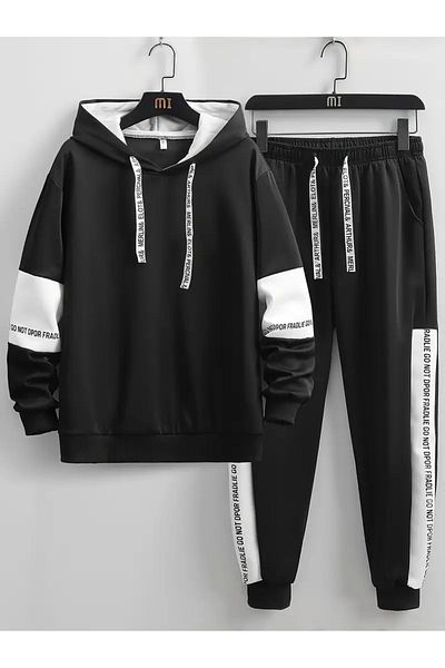 aynewmoda Set de trening cu glugă cu imprimeu Lazy Man