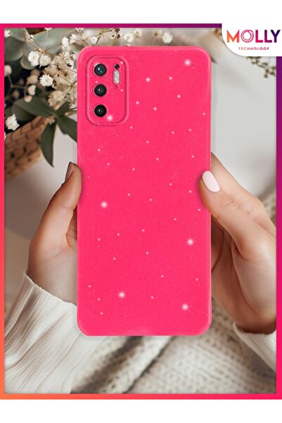 Molly Xiaomi Redmi Note 10 5G İçin Neon Pembe Berry Simli Parlak Silikon Kılıf