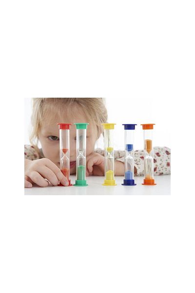 TickiT Set of 5 mini hourglasses with colored sand and different timing
