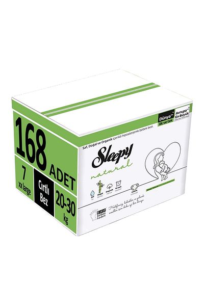 Sleepy Natural Size Baby Diapers - Size 7 (20-30kg) Xx Large 168 Pieces (6Pk*28)