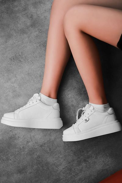 Lal Shoes & Bags Pantofi sport cu talpă înaltă cu șireturi Misery pentru femei-alb