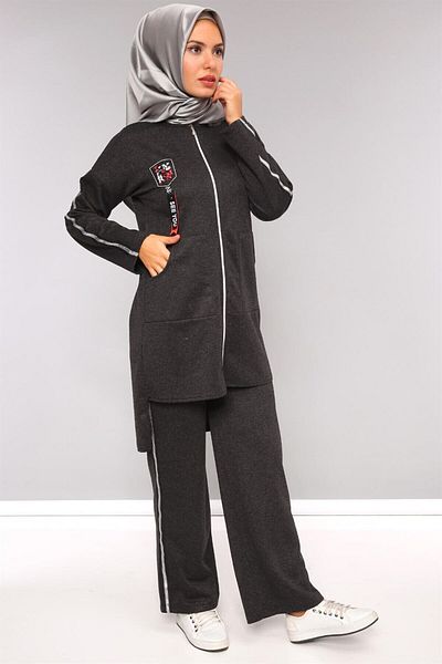 moda periy Women's Crest Detailed 2 Thread Double Set Hijab Combination