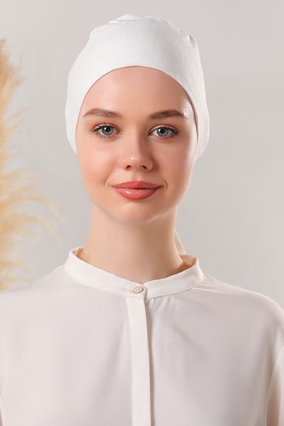 Melodi Scarf Ecru Hijab Γυναικείο Σετ Καπό - 10 Χτενιστή Βαμβακερή Δέση