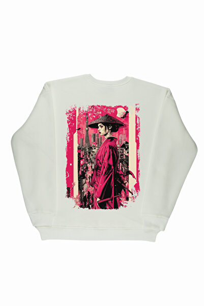 By Caspita Fashion Lenithra Geisha Світшот з принтом на спині, унісекс, оверсайз, білий