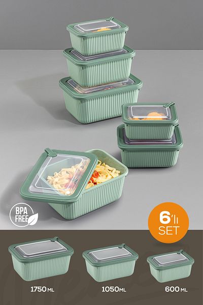 Vienev Set of 6 Vip Rectangular Microwave and Diffracted Suitable Storage Containers Green 2X(1750,1050,600 ml)