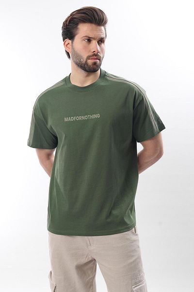 Madmext Ανδρικό μπλουζάκι με στάμπα Khaki Crew Neck E7110