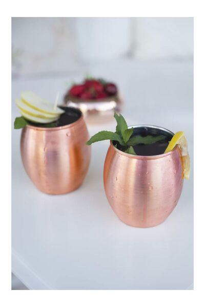 Bakır Concept Copper Cup Chubby Cocktail Model (Set of 2) Matte Copper Color