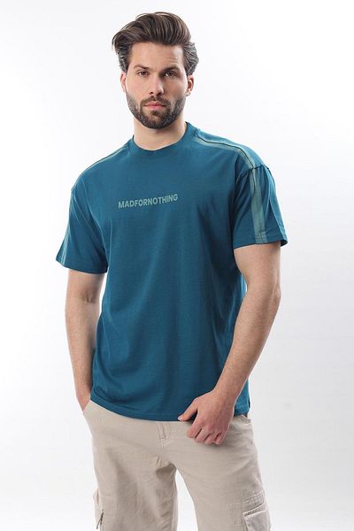 Madmext Ανδρικό μπλουζάκι με στάμπα Petrol Blue Crew Neck E7110