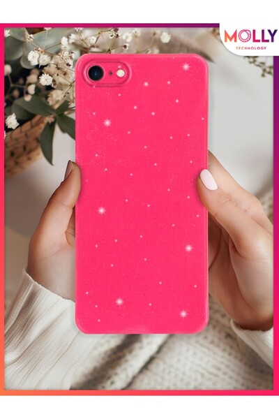 Molly Neon Pink Berry Glitter Glossy Silicone Case For iPhone 14 Pro