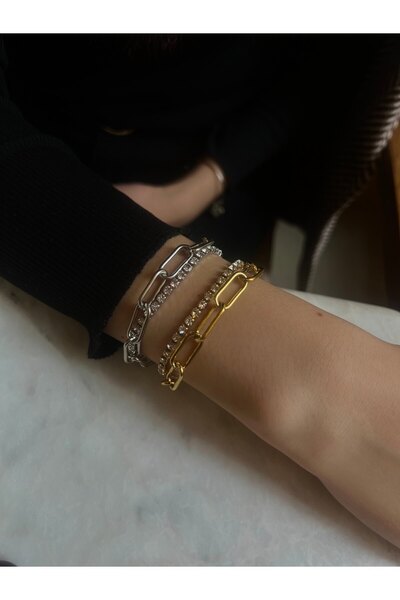 SHINELUC الصلب الذهب سلسلة مزدوجة سوار الممر المائي