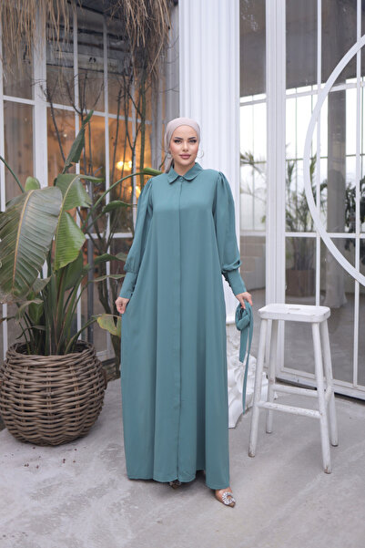 Nissra Ankanoor Mint Hidden Placket Buttoned Ferace Anka 255044