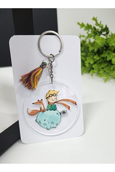 happy mountains Küçük Prens Desenli Püsküllü Yuvarlak Pleksi Anahtarlık