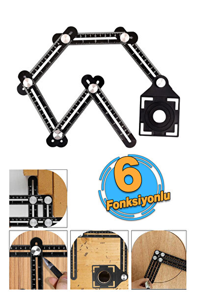 Badem10 Alüminyum Gönye 6 Fonksiyonlu Açı Cetvel Ölçme Ölçüm Fayans Delme Kon...