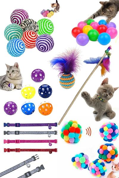 yalıpet Toy Ball, Furry Ball, Pompom Ball, Rattle Ball, Colorful Ball, Fishing Rod and Leash Set - Kd-42