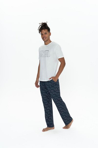 U.S. Polo Assn. Πόλο Ασν. Ανδρικό Σετ Πιτζάμα Εκρού 3 τεμαχίων