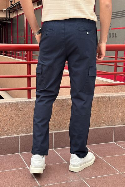 inpool Men'S, Elastic Waist, Ribbed Detail, Cotton, Linen Woven, Regular Fit, Cargo Pocket Pants Inp293