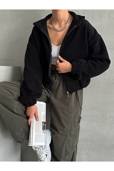 BEJNA Black Women's Fleece Cardigan - Adjustable Elastic and Zippered