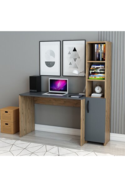 Multifunctional Anthracite Bookshelf | Wardrobe | Study and Computer Desk – Modern Office and Home Desk