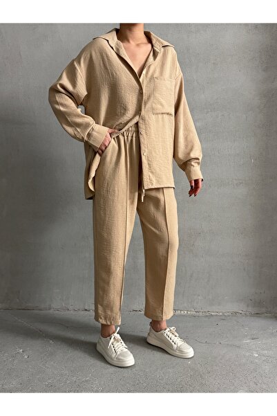 BEJNA Női Oversize vászon ing nadrág alsó felső szett