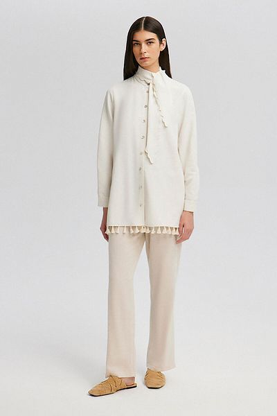 Touché Privé Stylish Shirt with Embroidery and Tassel Detail