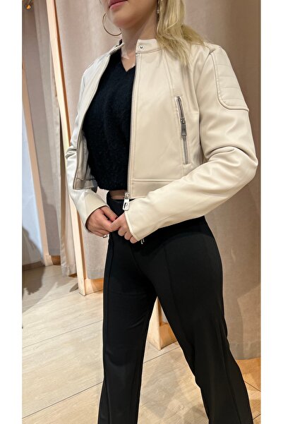 TRENDY kısa suni deri mont