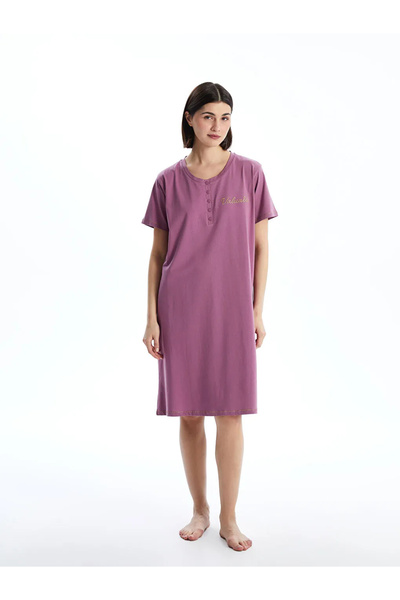 LC Waikiki LCW DREAM Mürdüm Bisiklet Yaka Nakışlı Kadın Gecelik T T