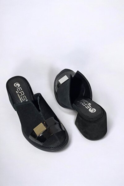 ERS Air Comfort Kadın Hakiki Süet Deri Siyah Topuklu Şık Terlik Sabo Önü Kapa...