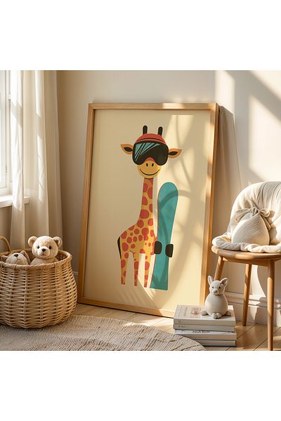 HİGUERA Cute Giraffe Snow Holiday Camera Copiilor Si Camera Bebelusului Pictura Perete Cu Rama Din Lemn