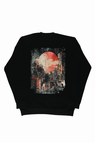 By Caspita Fashion Hanorac negru oversize unisex cu imprimeu Lenithra City